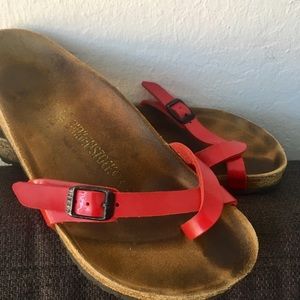 Red vinyl Birkenstocks
